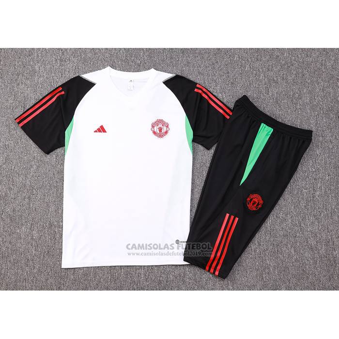 Fato de Treino Manchester United Manga Curta 2023-2024 Branco y Preto - Calcas Curta